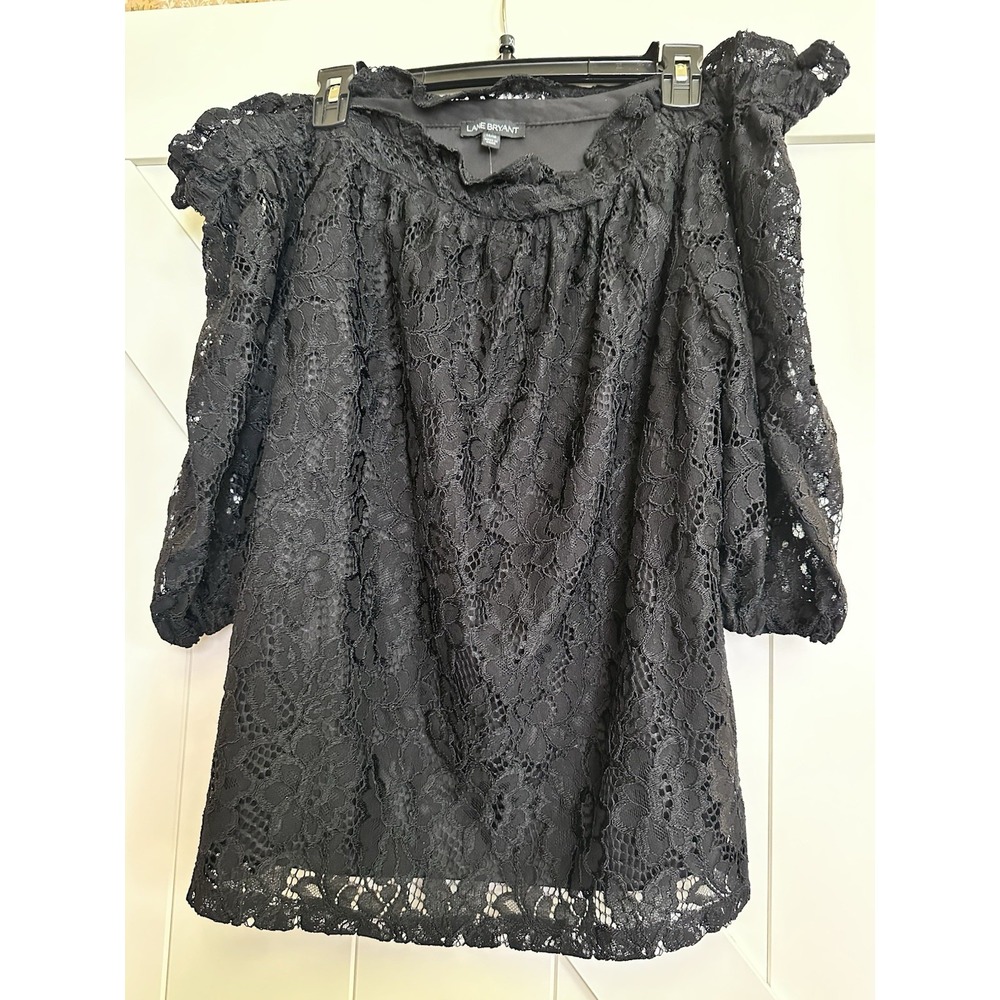 NWT Lane Bryant Black Lace Off the Shoulder‎ Lined Short Sleeve Top Sz 14/16